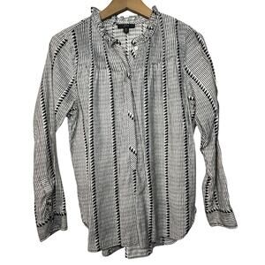 J.Crew Womens XS Cotton Top Long Sleeve Popover Blouse Printed Black White